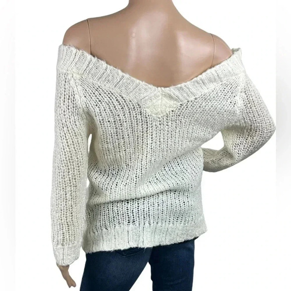 Rip Curl The Search Sheer Wool Blend Open Knit Womens Off Shoulder Sweater Sz L - Picture 2 of 9